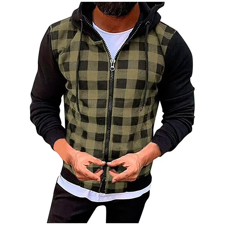 Herren modische Karomuster Kapuzenjacke mit funktionalem Reißverschluss und Kontrastärmel – Taviero