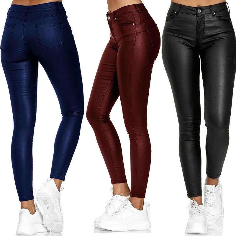 Damen highwaist vegane Lederleggings mit hoher Elastizität und Five-Pocket-Optik – Avélisse
