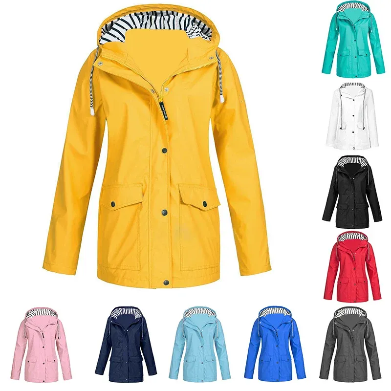 Damen wasserdichter Parka mit Kapuze, Kordelzug und aufgesetzten Taschen – Célinea