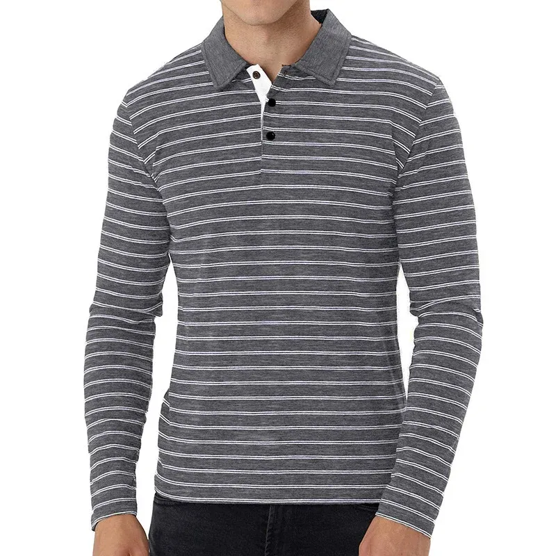 Herren Langarm Poloshirt mit feinen Streifen und modernen Akzenten – Cavello