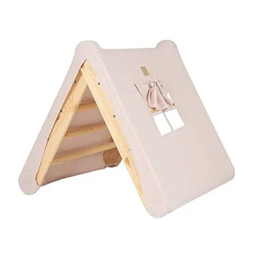 Climbing Triangle House with Foldable 59x61cm Indoor Climbing Frame for Toddler Room, Linen, Cotton (Natural/Pink)