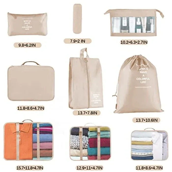 Packing cubes for suitcases, 9 pieces Luggage organizer for rucksack