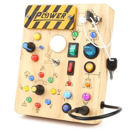 Activity Board Motor Skills Toy with 19 LEDs, Wooden Toy, Sensory Toy, Educational Toy