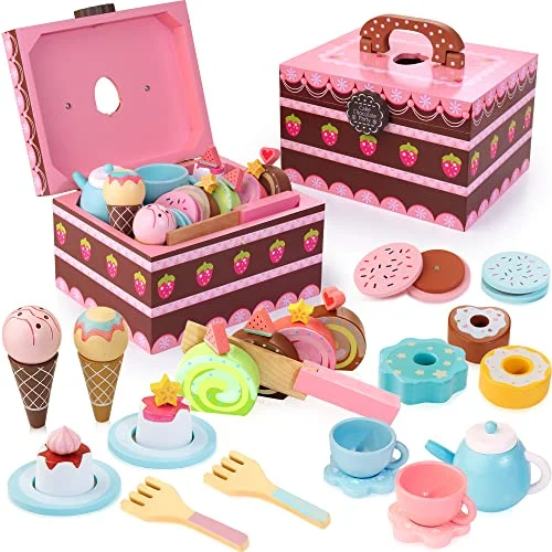 Children's Wooden Tea Set 30 Pieces Princess Tea Party for Role Play