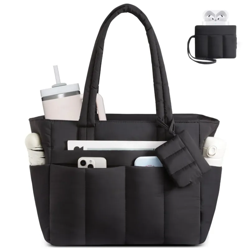 Shopper Bag, Handbag, Large, Lightweight Work Bag, Buffer Tote Bag with Many Compartments