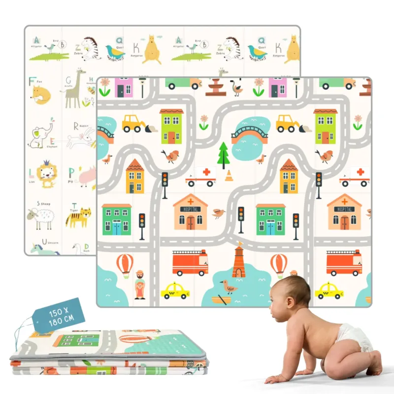 Play Mat Baby Foldable and Reversible, Crawling Mat Baby Play Mat Non-Slip and Waterproof