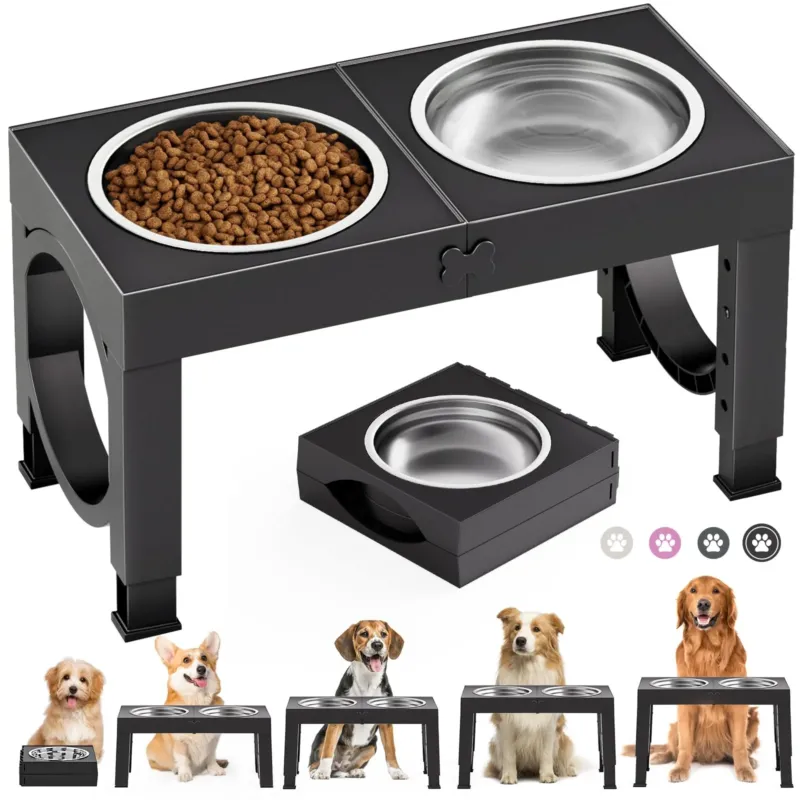 Raised Dog Bowl, 5 Height Adjustable Feeding Bowl for Small Medium Large Dogs, Feeding Station