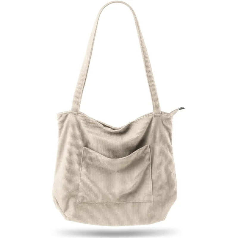 Corduroy bag shoulder bag with zipper, shopper bag shoulder bag large tote bag
