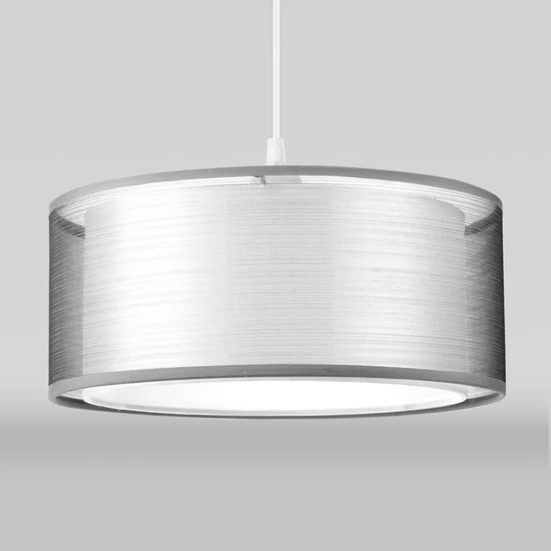 Modern Fabric Lampshade, Grey Cylindrical Double Layer Ceiling Lampshade