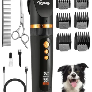 Quiet Dog Clippers, Professional Clippers for Dogs and Cats, Electric Pet Hair Clippers, Rechargeable Wireless, Dog Clippers with 7500 RPM Powerful Motor, Black
