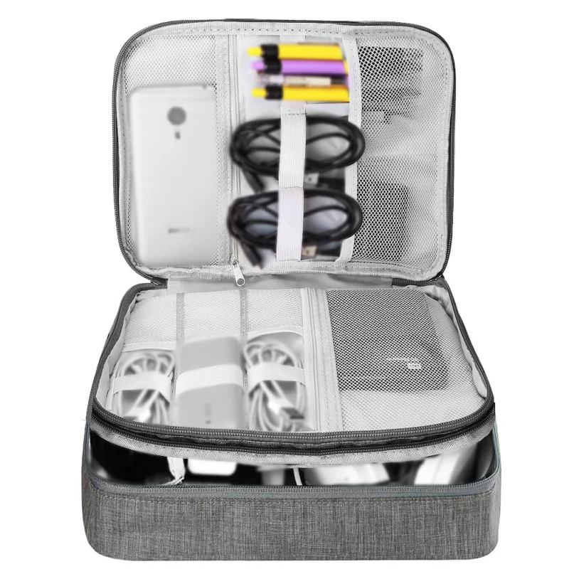 Organiser Bag, Travel Electronic Case, 3 Layers, Large Capacity Multifunctional Waterproof Shockproof Case for Cable