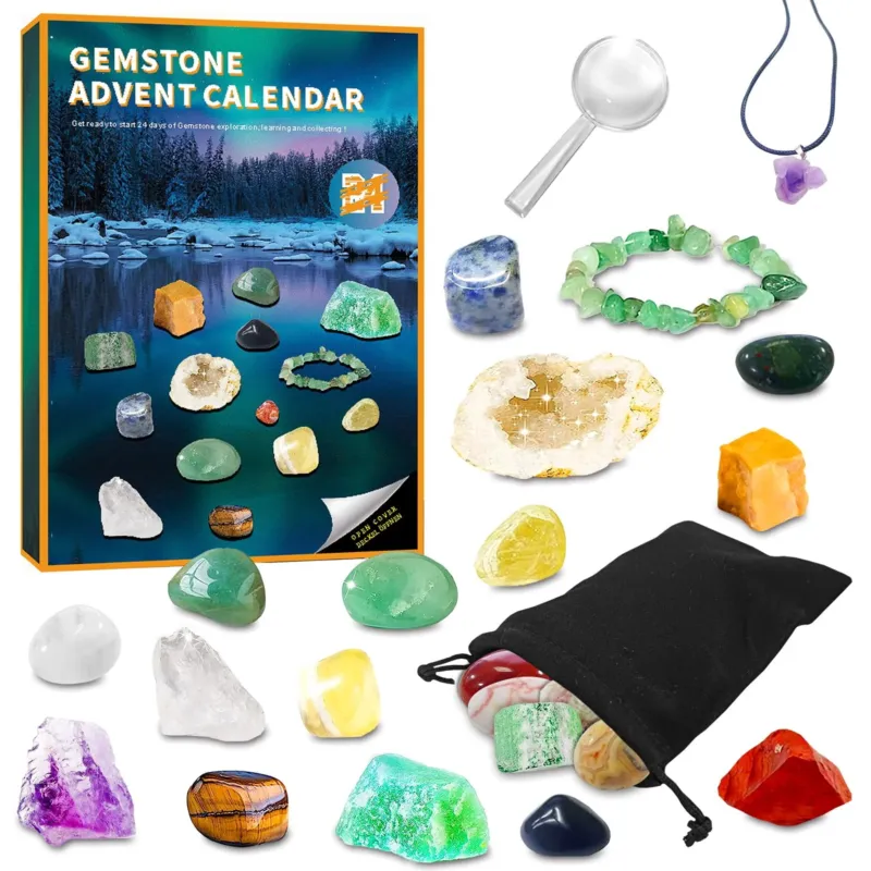 Advent calendar 2024, Christmas countdown calendar for children, 24 days collection of rocks, minerals, gemstones and crystals