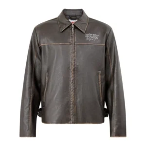 Vintage Washed Vegan Leather Motocross Jacket Brown