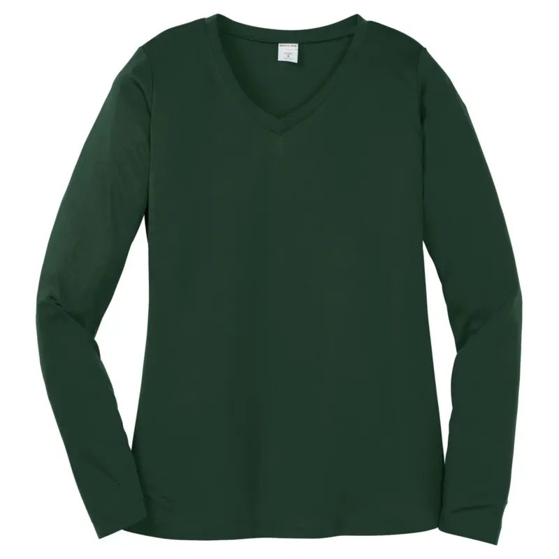 Sport-Tek Women's Forest Green Long Sleeve PosiCharge Competitor V-Neck Tee