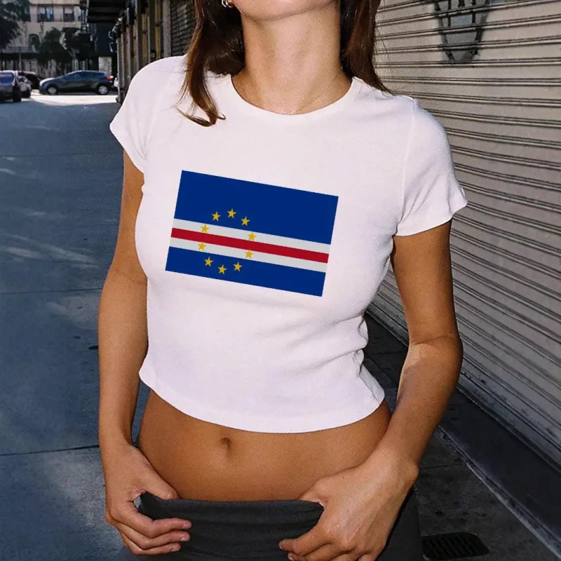 Damen Crop-T-Shirt mit kreativem Landesflaggen-Design – Orélia