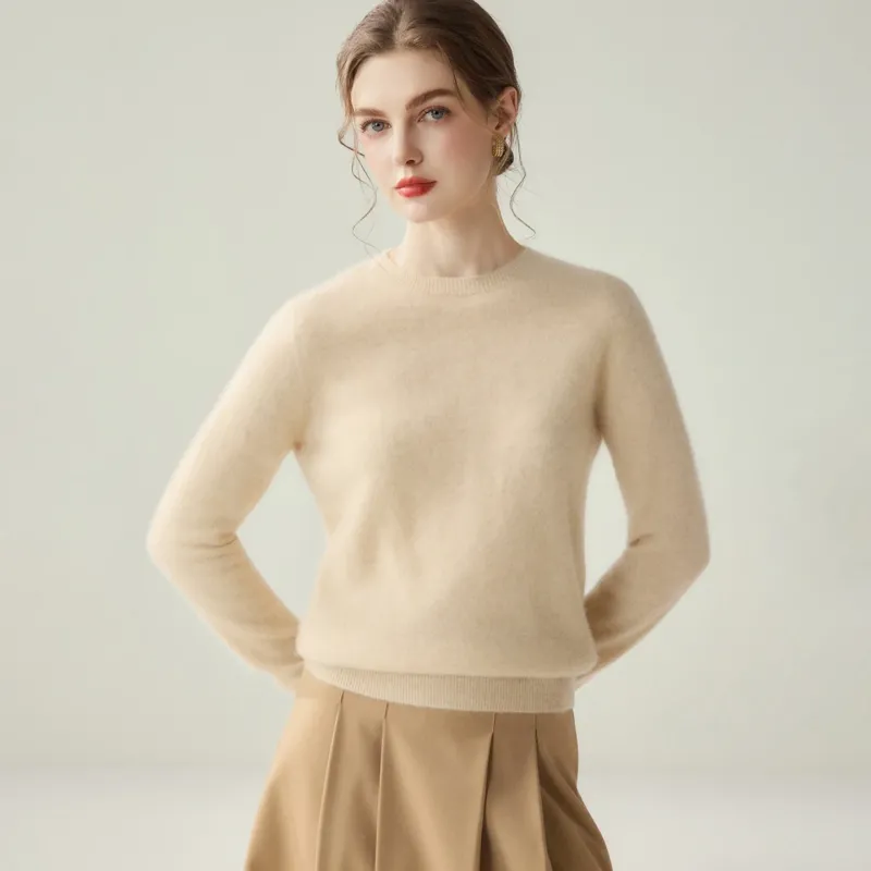 Damen Leichter Rundhalspullover aus Kaschmir‑Look mit extrafeinem Flor und geripptem Saum Echoarchiv