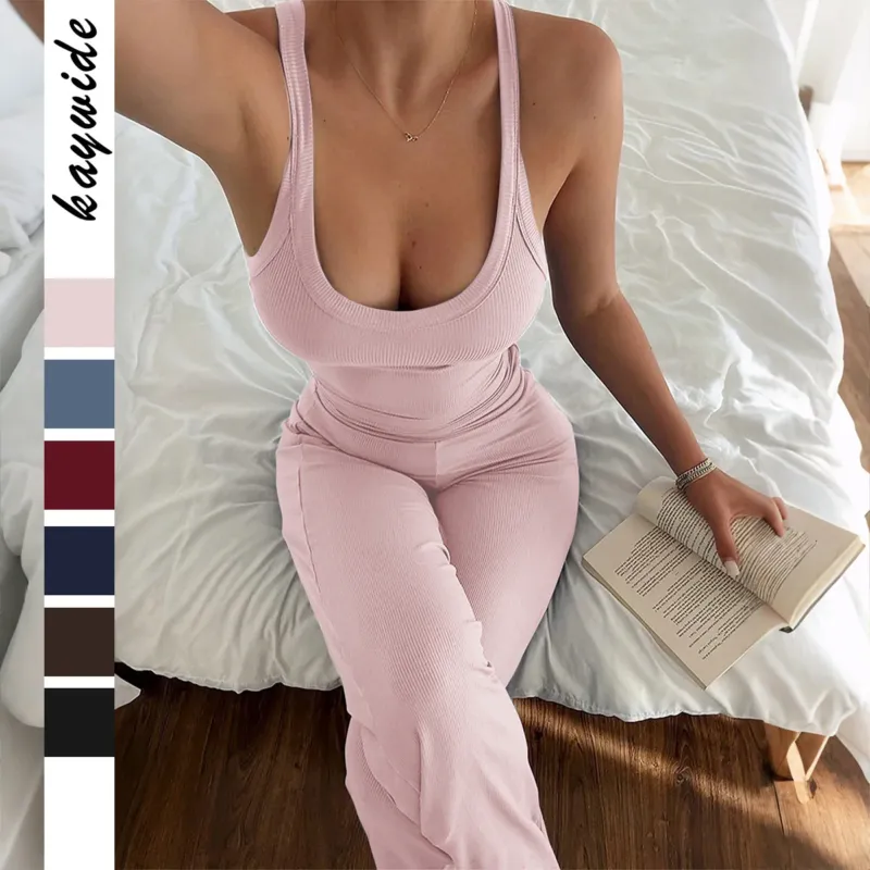 Damen Sportliches Jumpsuit aus elastischem Rippmaterial mit figurformendem Schnitt – Solévia