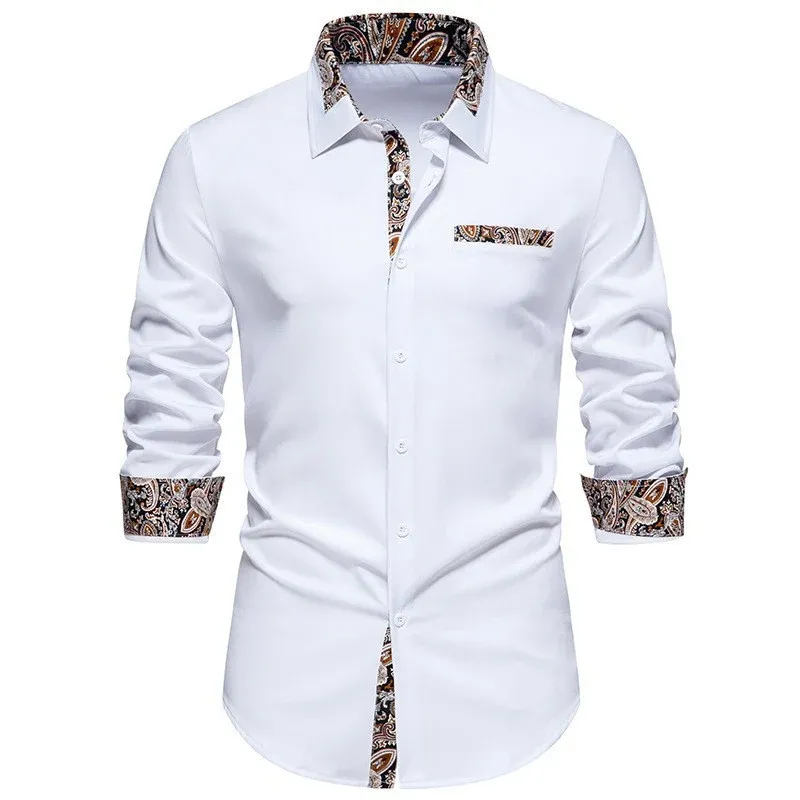 Herren Langarmhemd mit detailliertem Paisleymuster an Kragen und Manschetten – Arvello