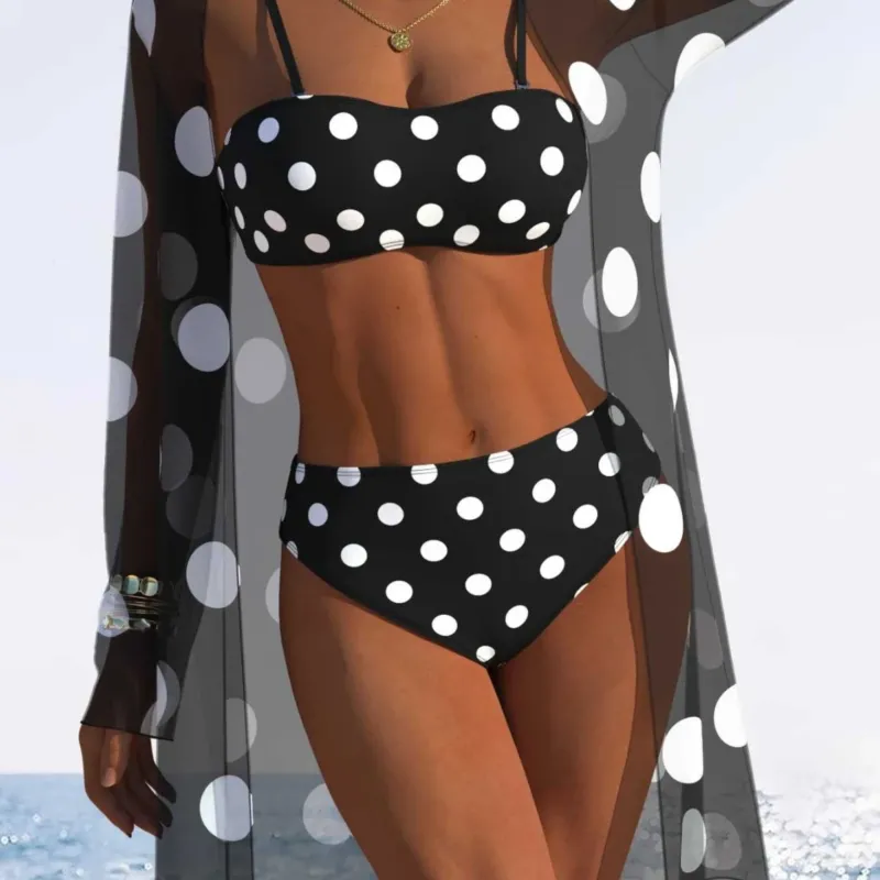 Damen Bikini-Set mit gepolstertem Bustier-Oberteil und elegantem Chiffon-Cover-Up – Maréssa