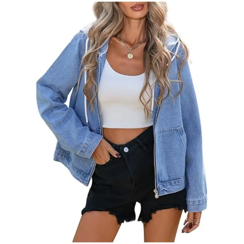 Damen Jeansjacke mit Kapuze, Reißverschluss und Oversize-Schnitt Echo Archiv