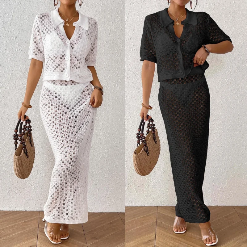 Damen elegantes Häkel-Kimono-Set – Élanora